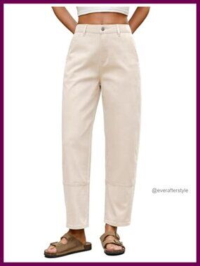 High Waisted Harem Cropped Pants Cotton Blend Tapered Ankle Casual